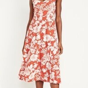 Old Navy Coral and White Floral Midi Dress